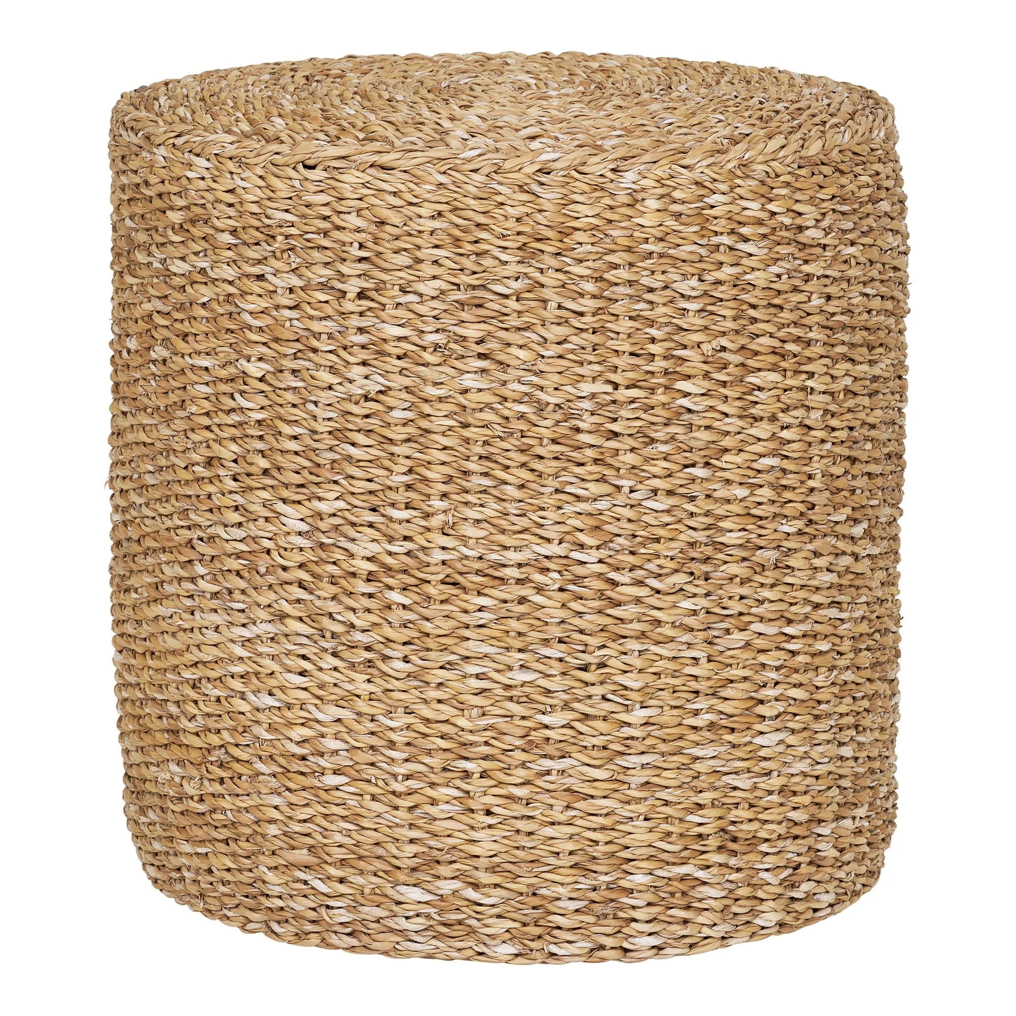 Ottoman cylindrique en jonc de mer tressé naturel, diamètre 40 cm