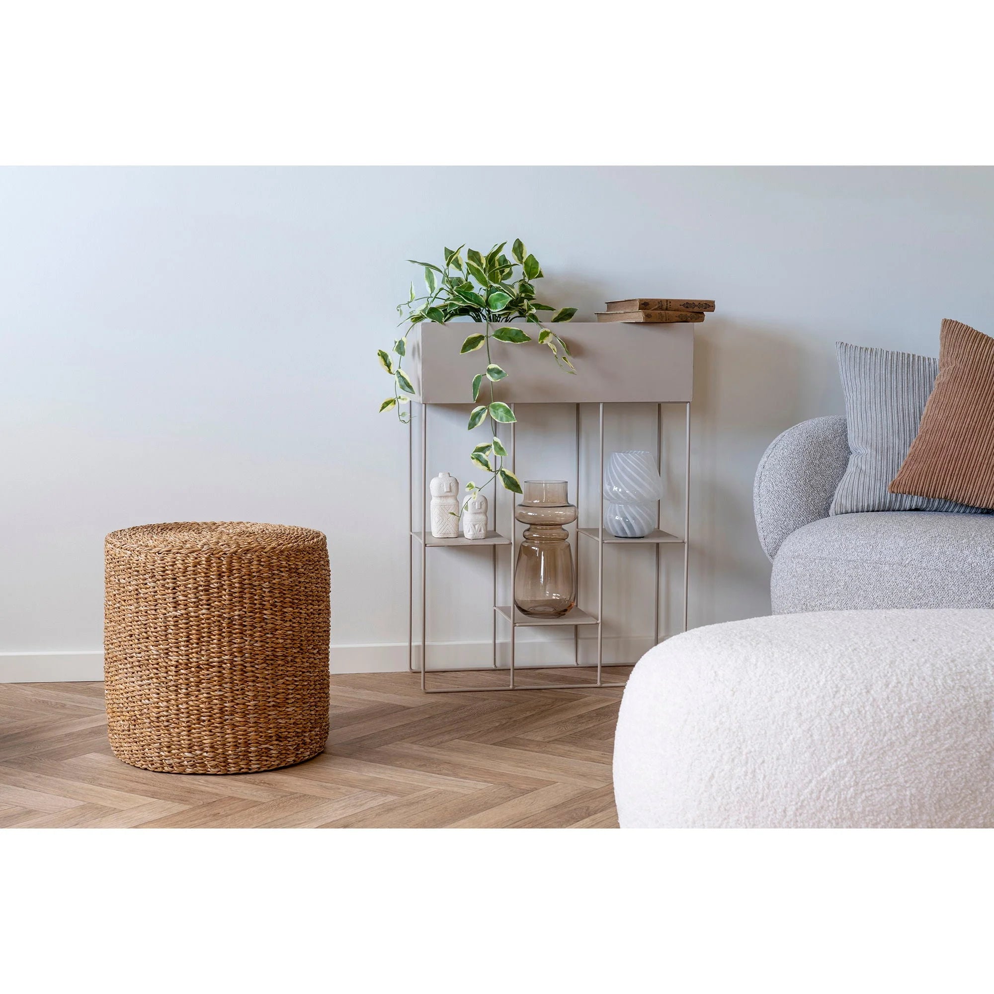 Pouf en jonc de mer tressé cylindrique naturel large Ø40 cm décoration intérieure