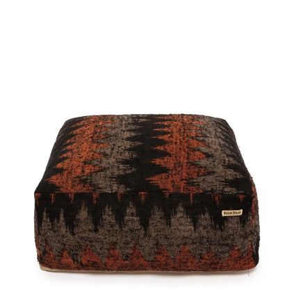 Pouf rectangulaire noir orange en coton - 60x60 cm