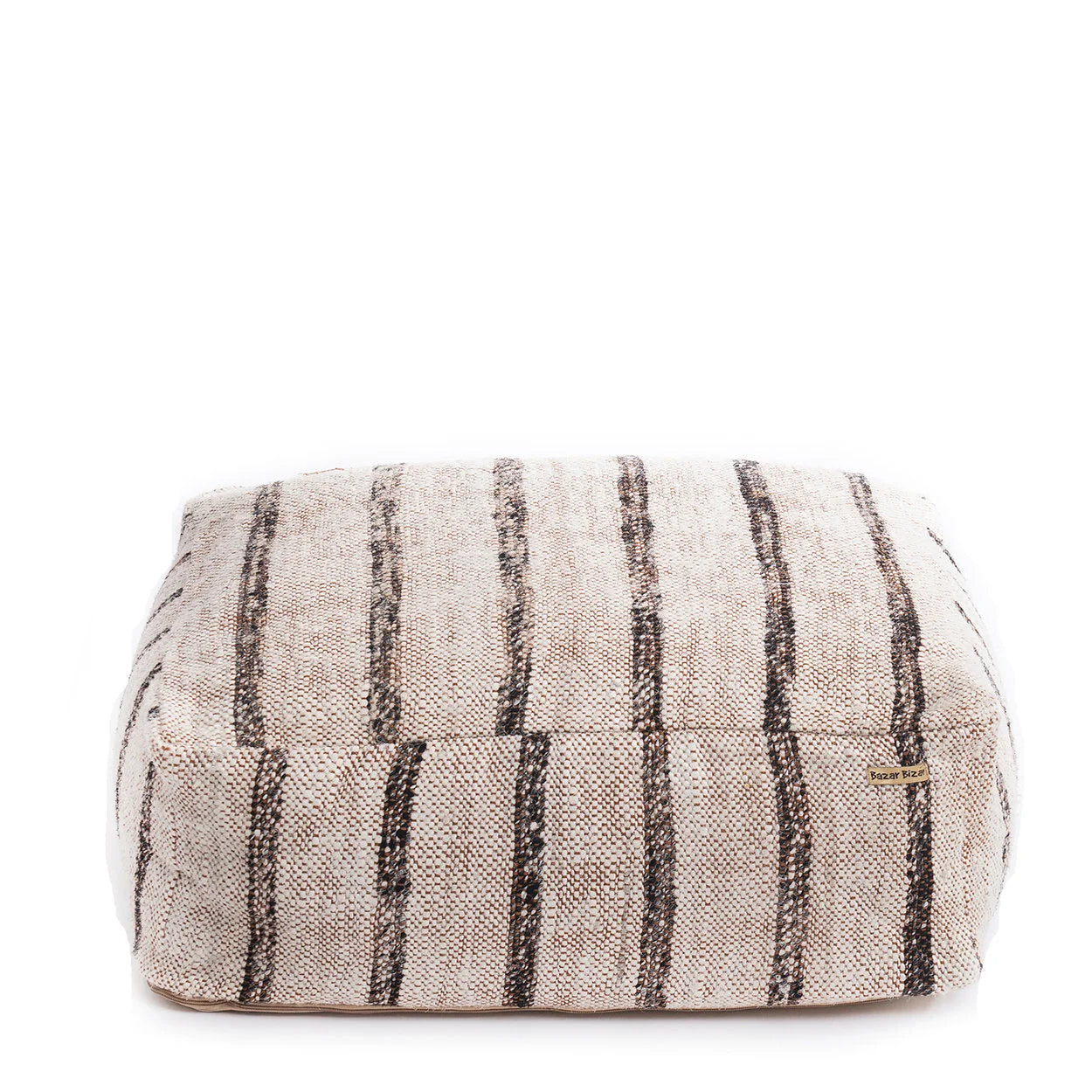 Pouf rectangulaire en coton beige rayé – 60x60 cm