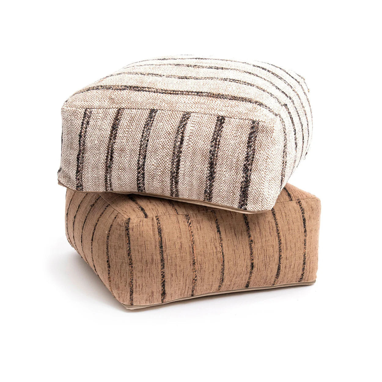 Pouf rectangulaire en coton beige rayé – 60x60 cm
