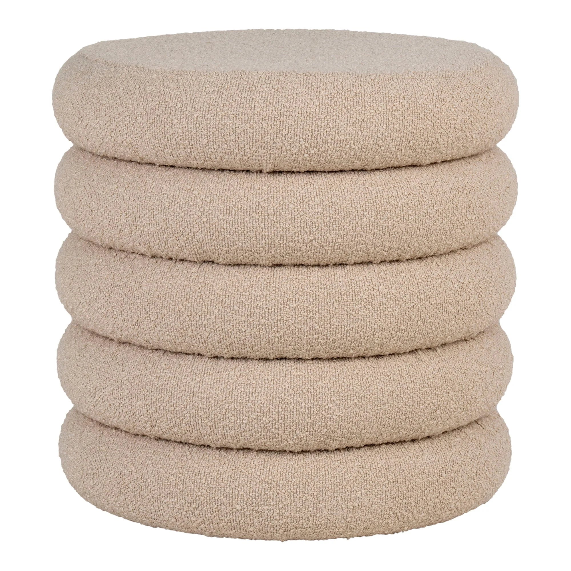 Pouf rond bouclé beige avec rangement, Ø44 cm, tissu texturé