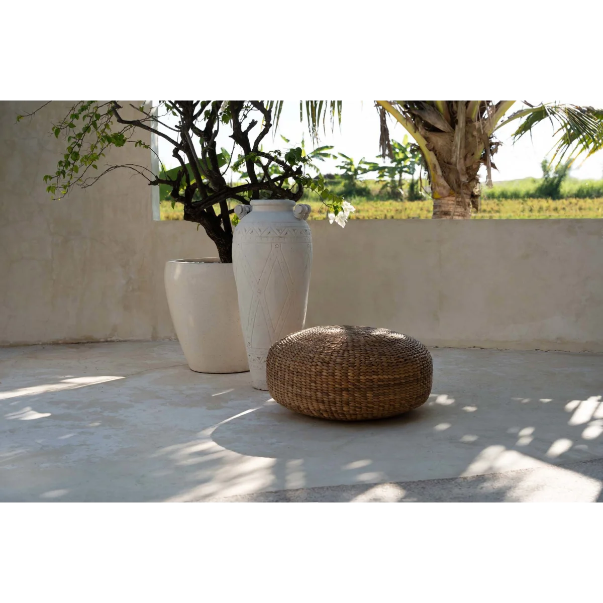 Coussin rond en jacinthe tressée naturel pour le sol, diamètre 60 cm