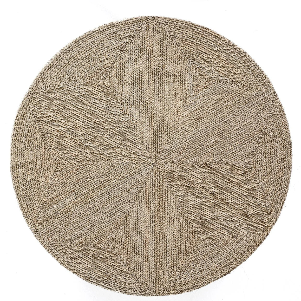 Rug rond tissé en jonc de mer avec motif géométrique pour table basse salon
