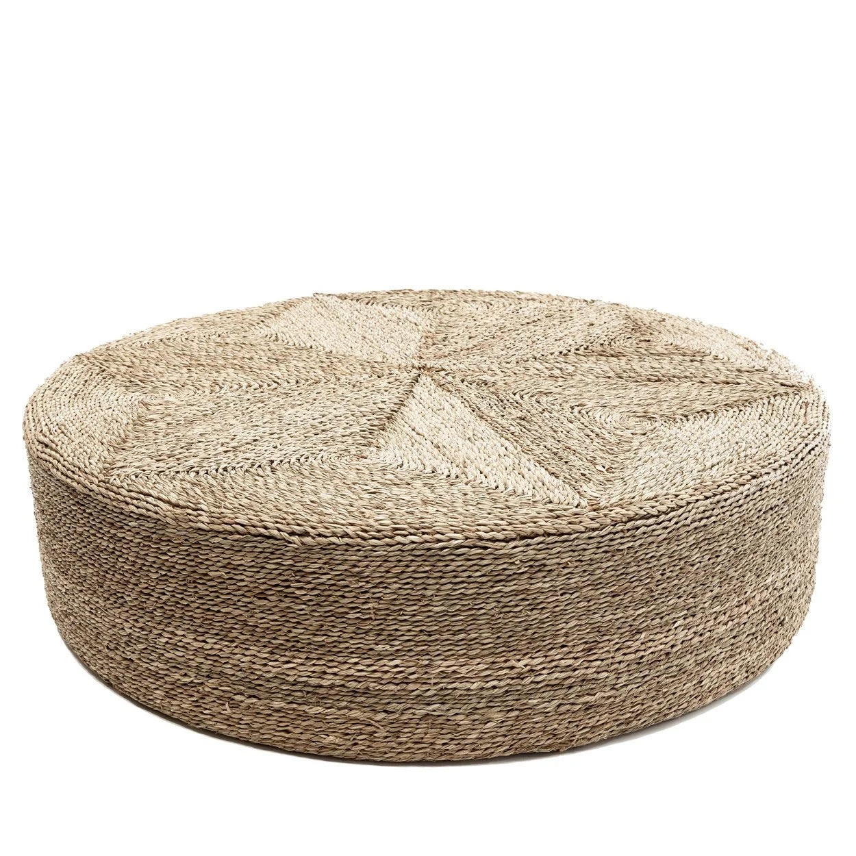 Pouf rond en jonc de mer naturel pour salon, usage table basse, diamètre 100 cm