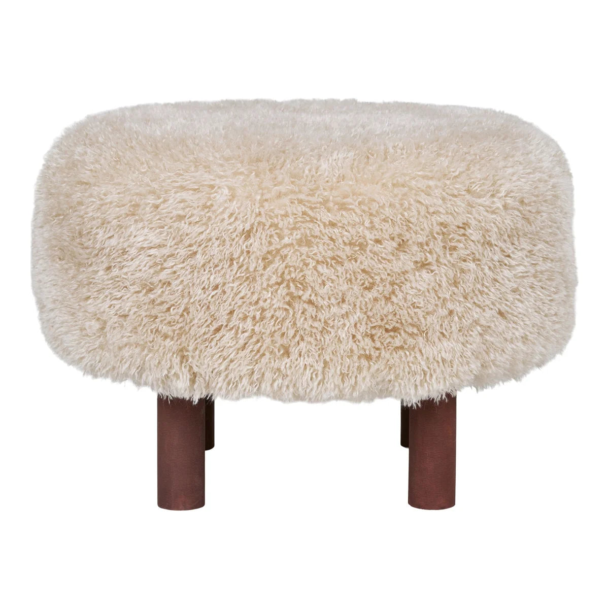 Poufs rond en polyester crème à peau de mouton sur pieds bois clair Ø50 cm