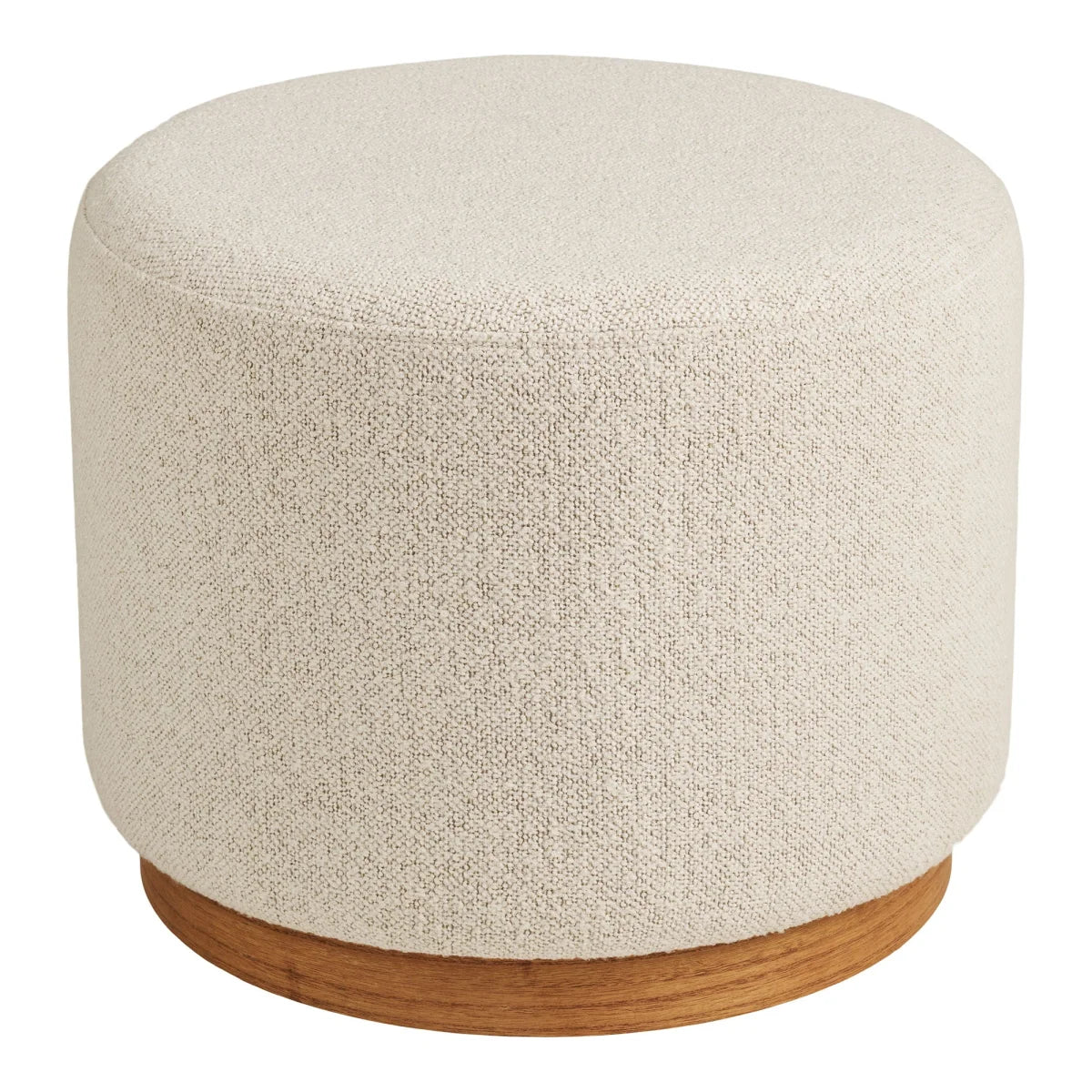 Pouf rond en tissu bouclé beige clair et bois naturel Ø50 cm