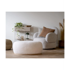 Pouf rond en tissu bouclé blanc crème, base bois clair, 54x88 cm