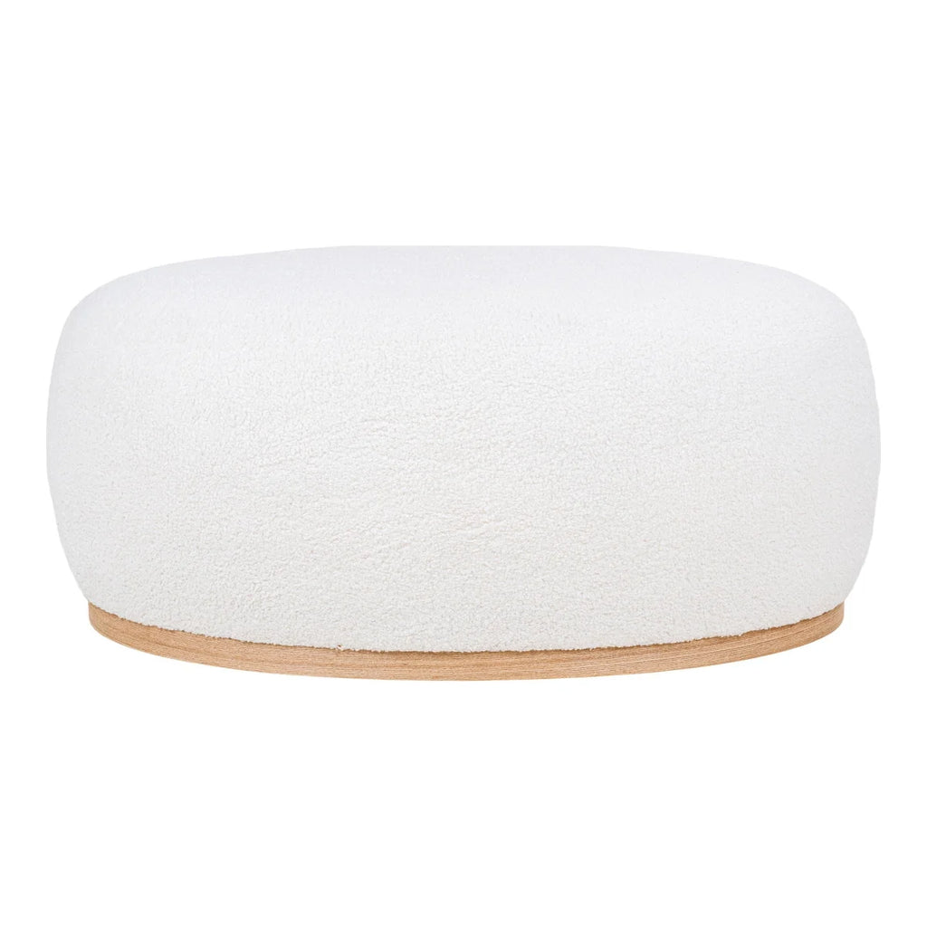 Pouf rond en tissu bouclé blanc avec base bois clair 54x88 cm