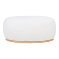 Pouf rond en tissu bouclé blanc avec base bois clair 54x88 cm