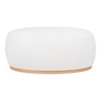 Pouf rond en tissu bouclé blanc avec base bois clair 54x88 cm