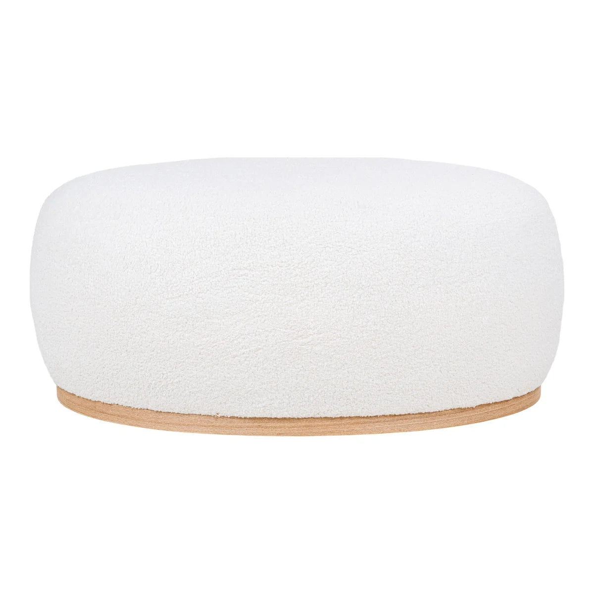 Pouf rond en tissu bouclé blanc avec base bois clair 54x88 cm