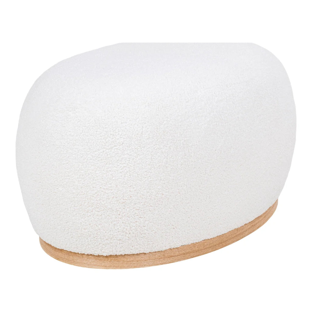 Pouf rond en tissu bouclé blanc, base bois clair 54x88 cm