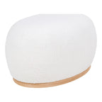 Pouf rond en tissu bouclé blanc, base bois clair 54x88 cm