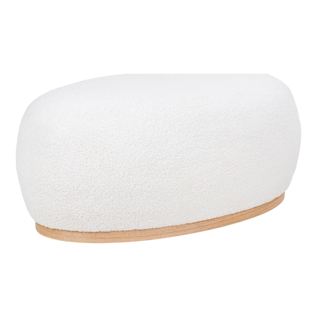 Pouf rond en tissu bouclé blanc avec base bois clair 54x88 cm