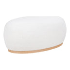 Pouf rond en tissu bouclé blanc avec base bois clair 54x88 cm