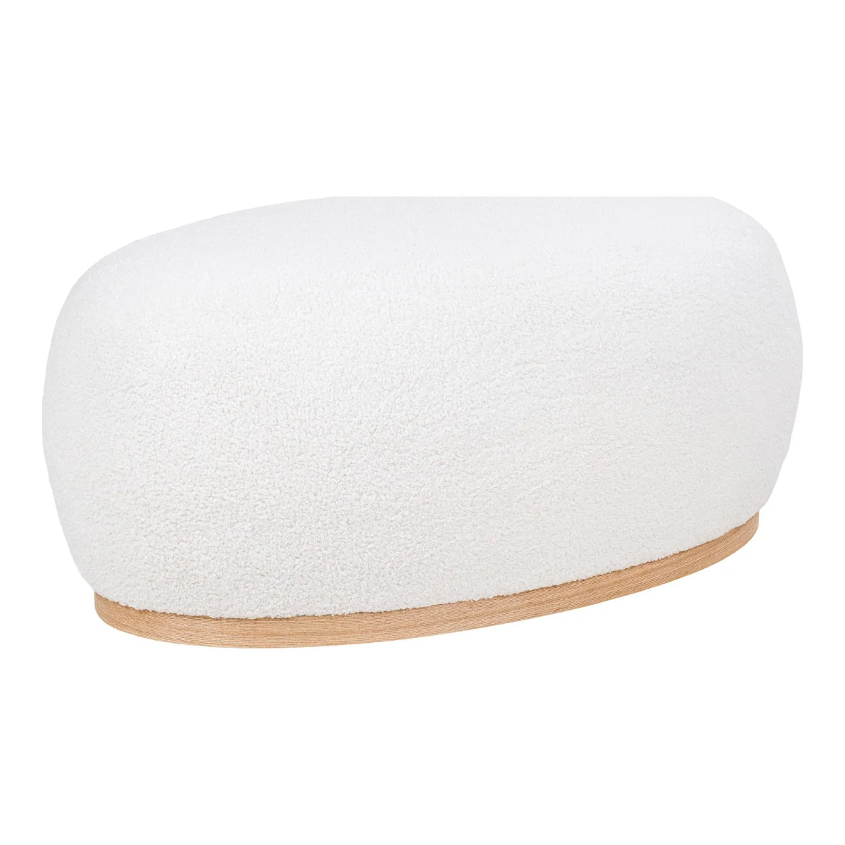 Pouf rond en tissu bouclé blanc avec base bois clair 54x88 cm