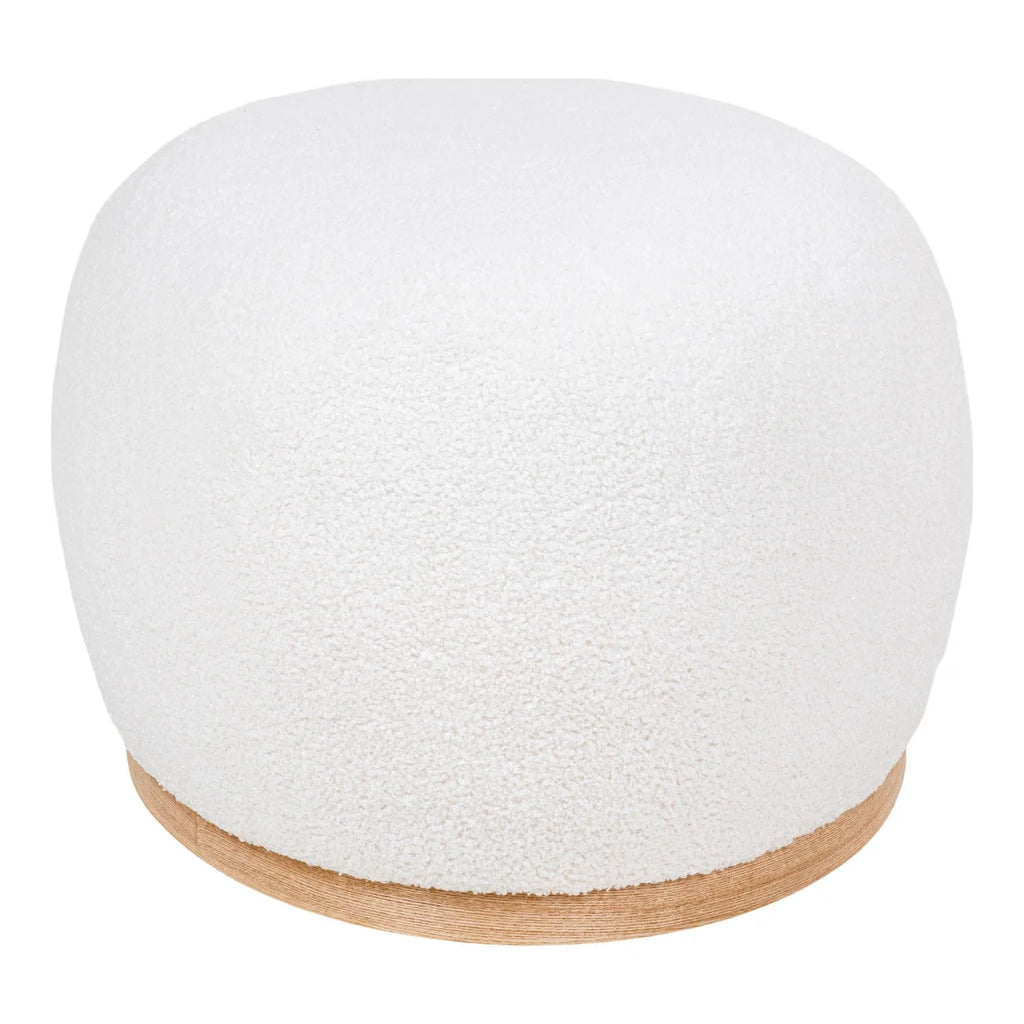 Pouf rond blanc en tissu bouclé avec base en bois clair 54x88 cm