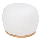 Pouf rond blanc en tissu bouclé avec base en bois clair 54x88 cm