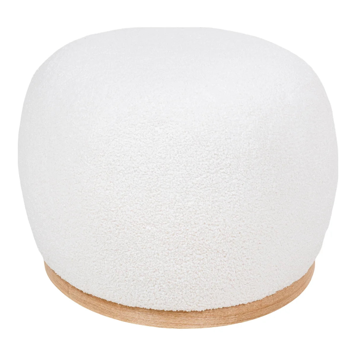 Pouf rond blanc en tissu bouclé avec base en bois clair 54x88 cm