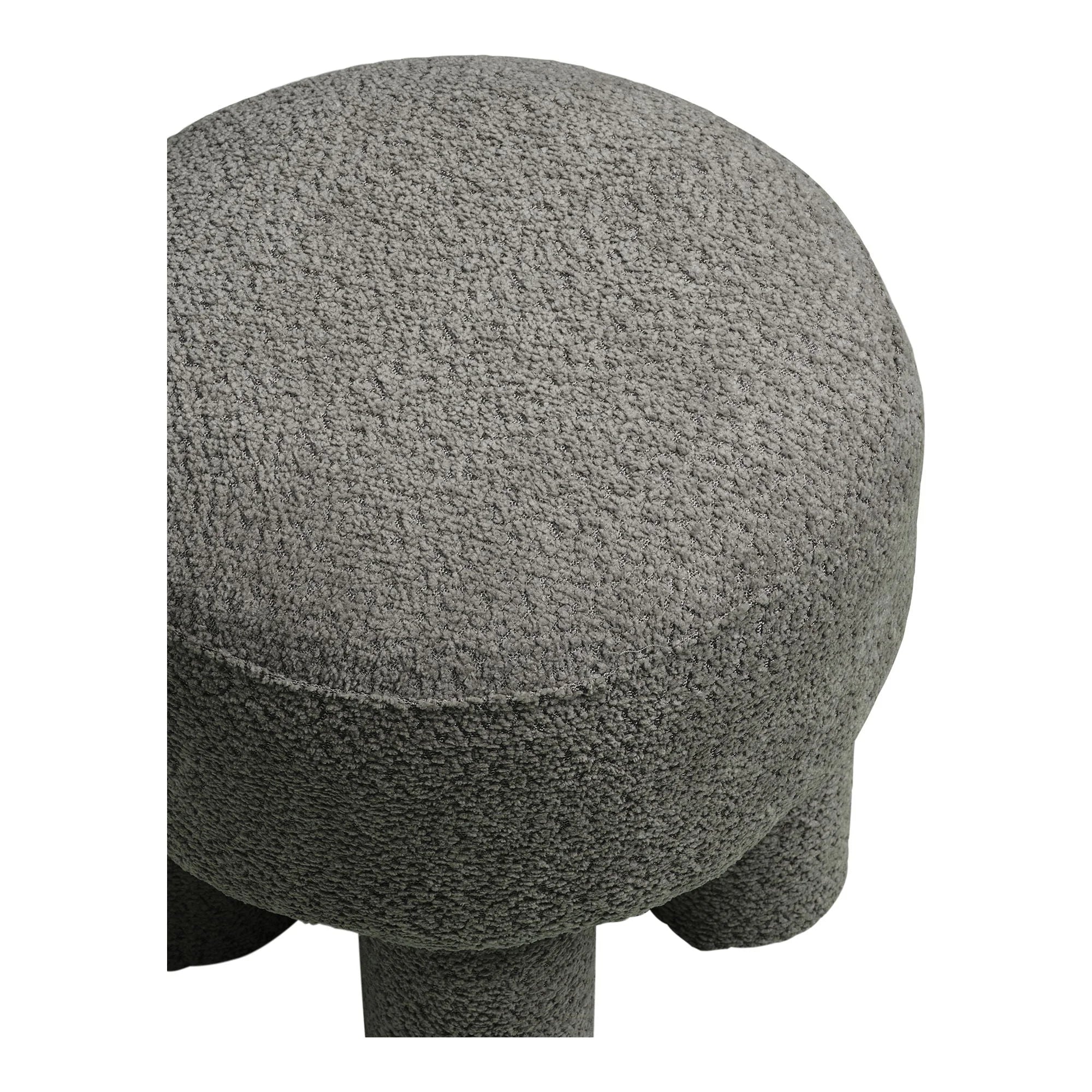 Pouf rond en tissu bouclé gris foncé avec pieds courts et texture textured