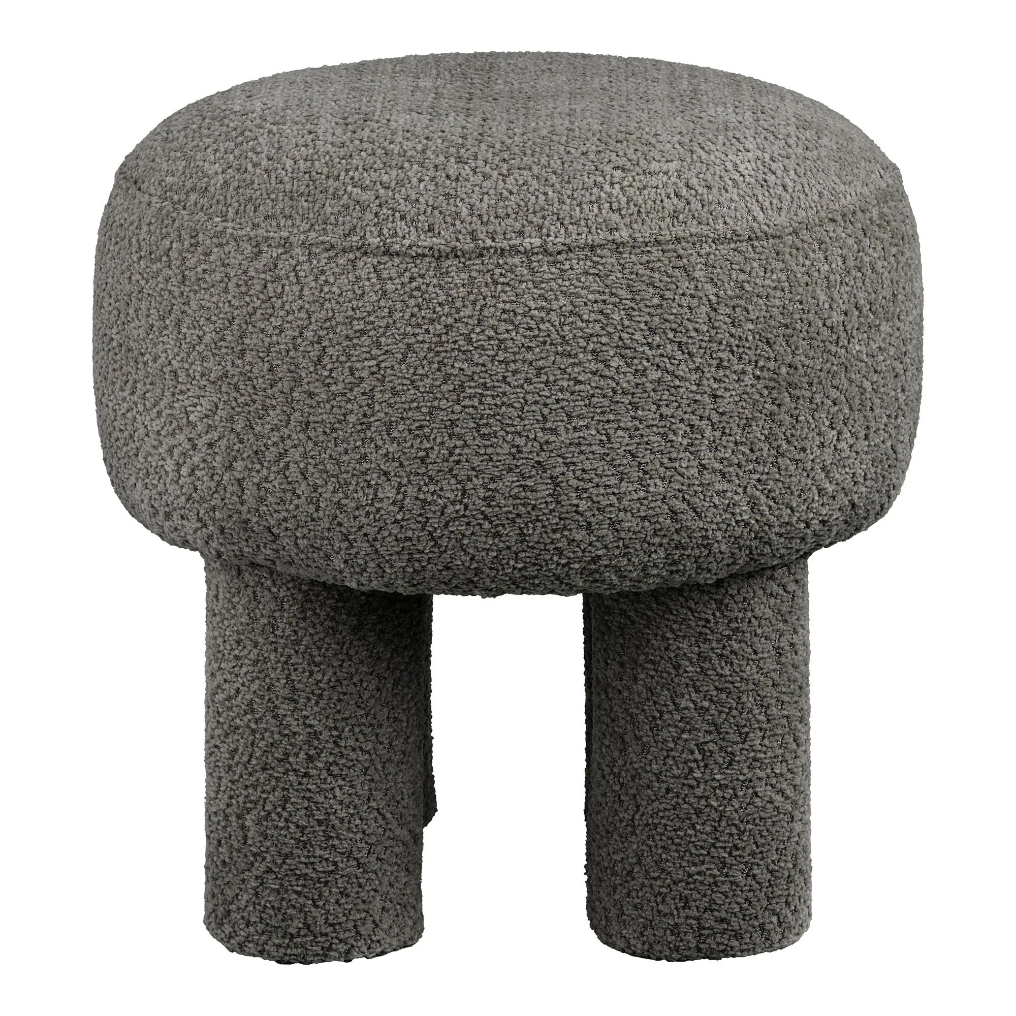 Pouf rond en tissu bouclé gris foncé avec trois pieds solides et diamètre 43 cm