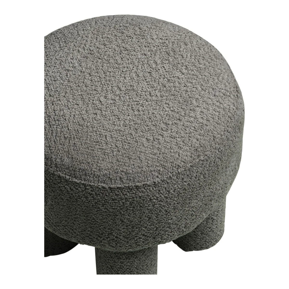 Tabouret pouf rond en tissu bouclé gris foncé, Ø43 cm, pieds assortis