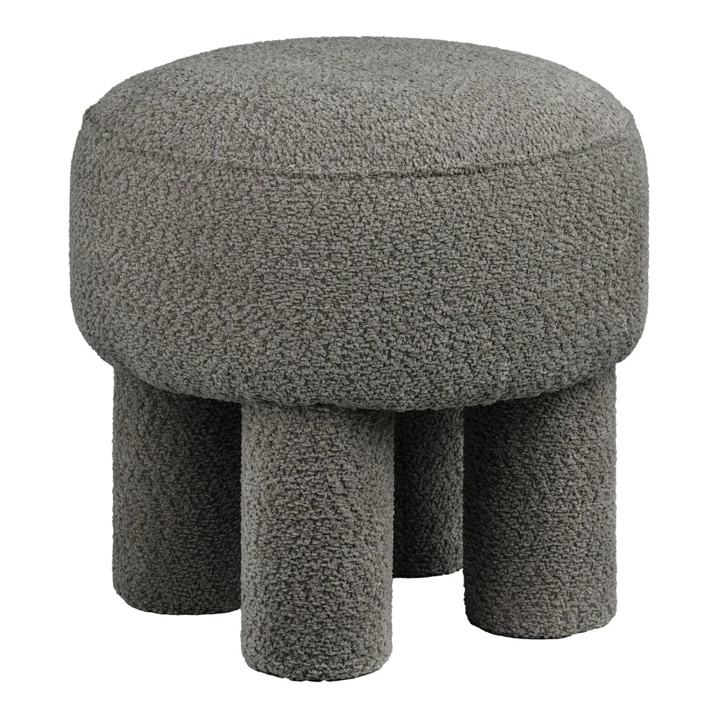 Tabouret pouf rond en tissu bouclé gris foncé Ø43 cm avec pieds assortis