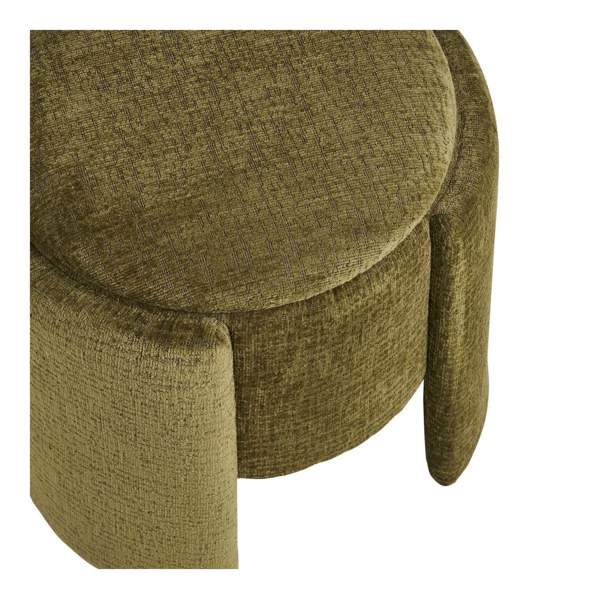 Pouf rond en tissu vert texturé avec base ajourée, diamètre 42 cm