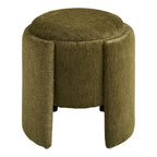Pouf rond en tissu vert olive texturé, Ø42 cm, base ajourée