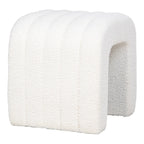 Tabouret pouf en tissu bouclé blanc crème, forme ondulée, 41x36,5 cm