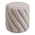 Pouf tissu bouclé greige à relief torsadé cylindrique Ø38xH40 cm