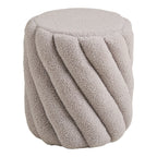 Pouf tissu bouclé greige à relief torsadé cylindrique Ø38xH40 cm