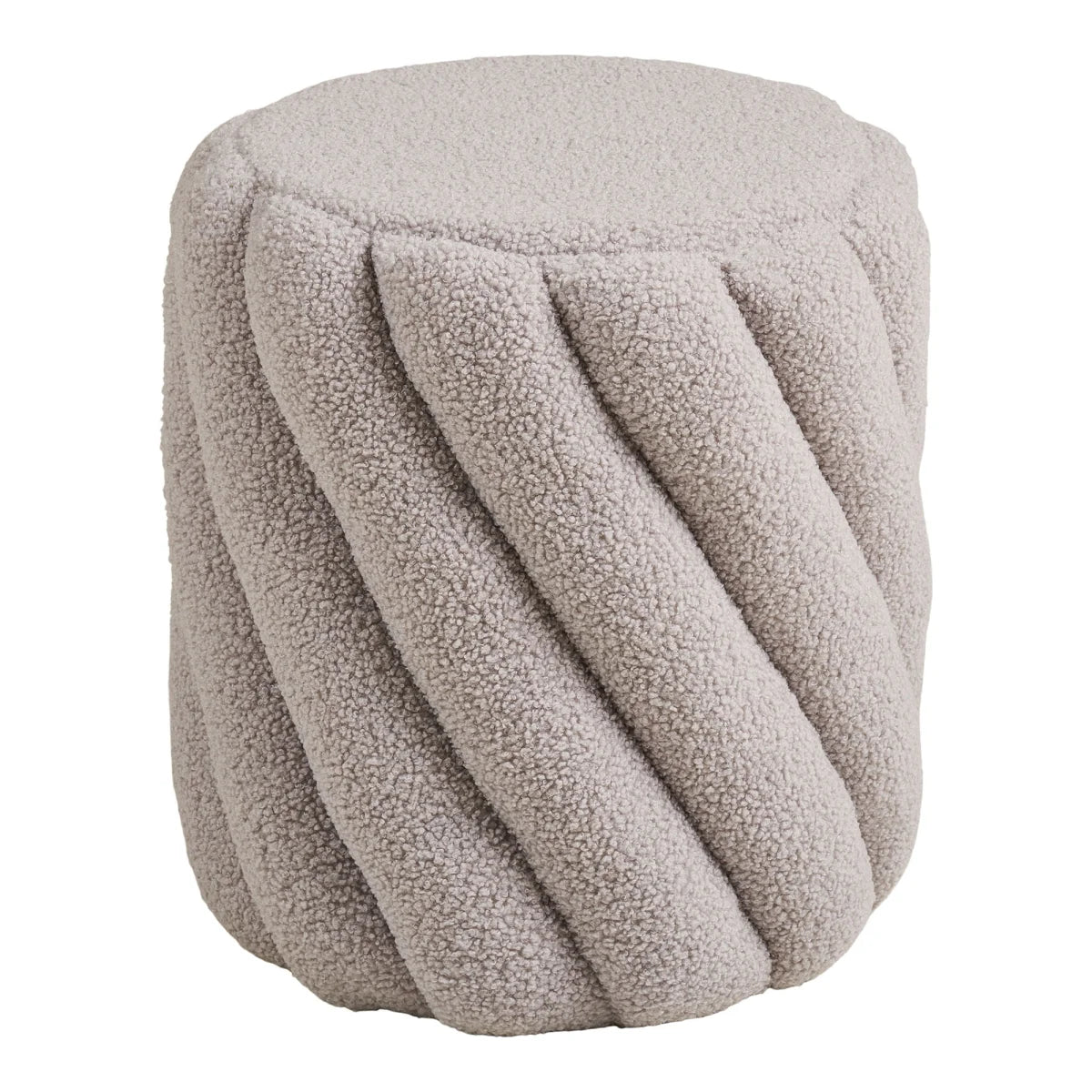 Pouf tissu bouclé greige à relief torsadé cylindrique Ø38xH40 cm