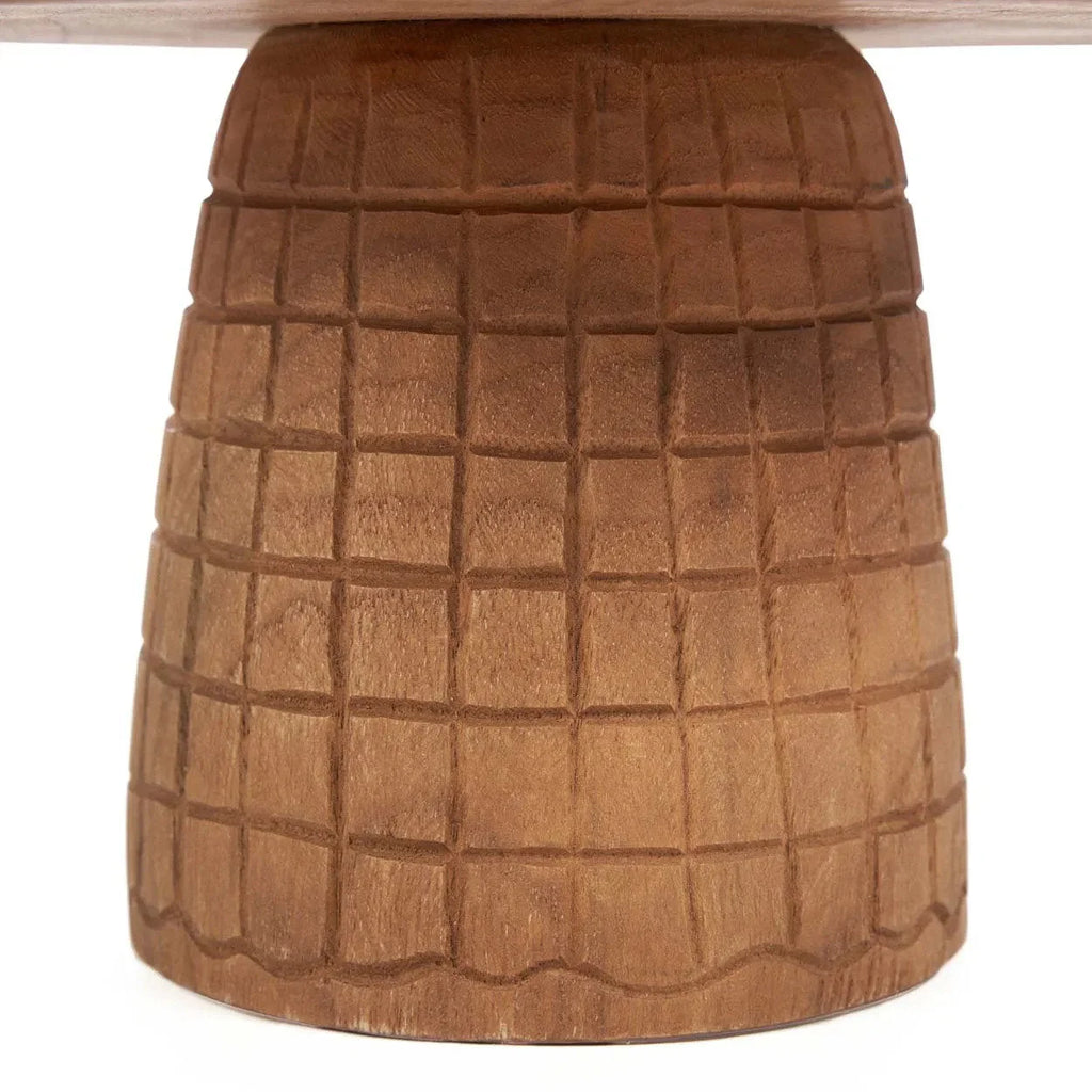 Présentoir à gâteau en bois naturel, pied gravé quadrillage Ø24 cm