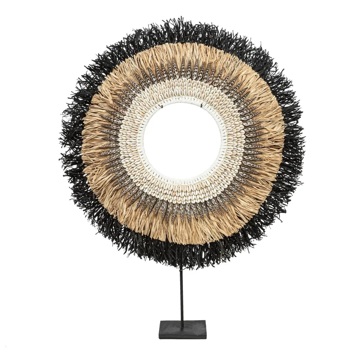 Décoratif en raphia et coquillages, panneau rond sur support de 80 cm