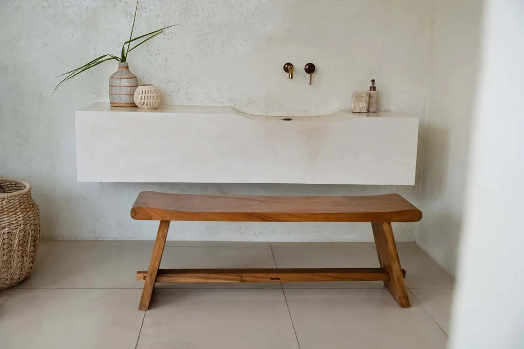 Banquette de salle de bain en bois La Rayure de Noix de Coco I Naturel 40