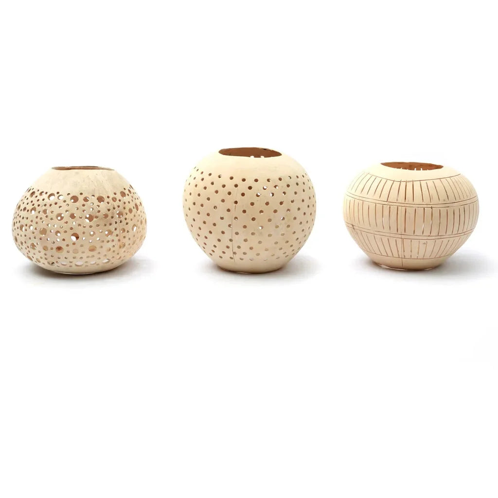 Trois vases sphériques décoratifs pour La Rayure de Noix de Coco I Naturel 40