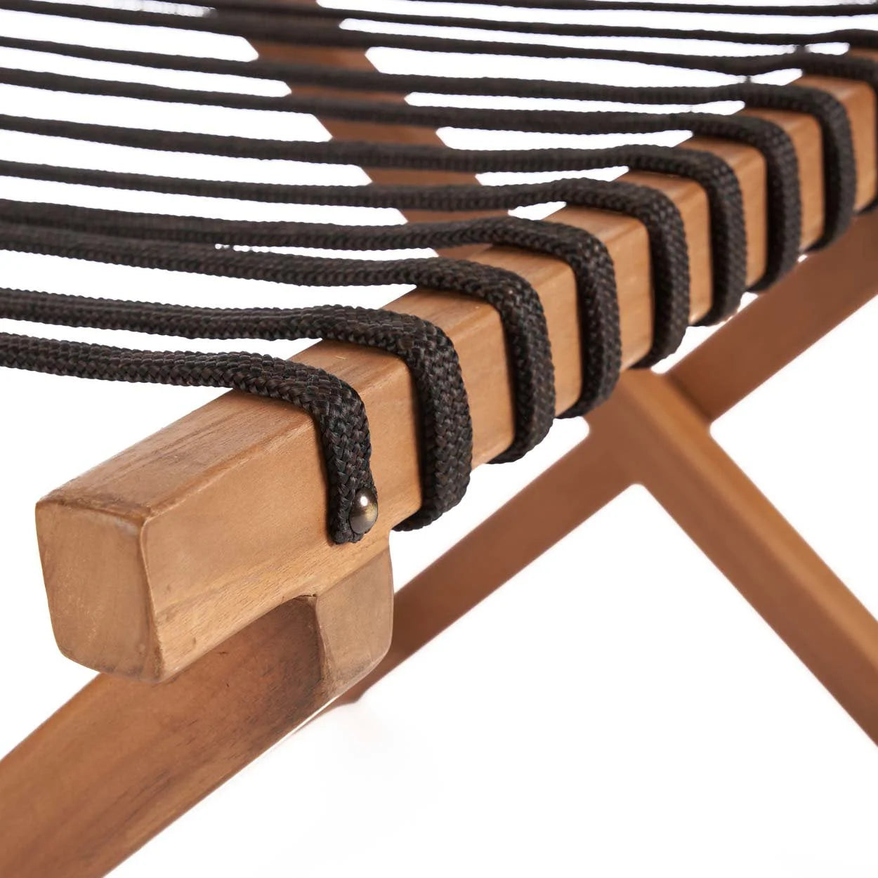 Cadre de chaise en bois avec tressage en corde noire pour Repose-valise pliable en Teck