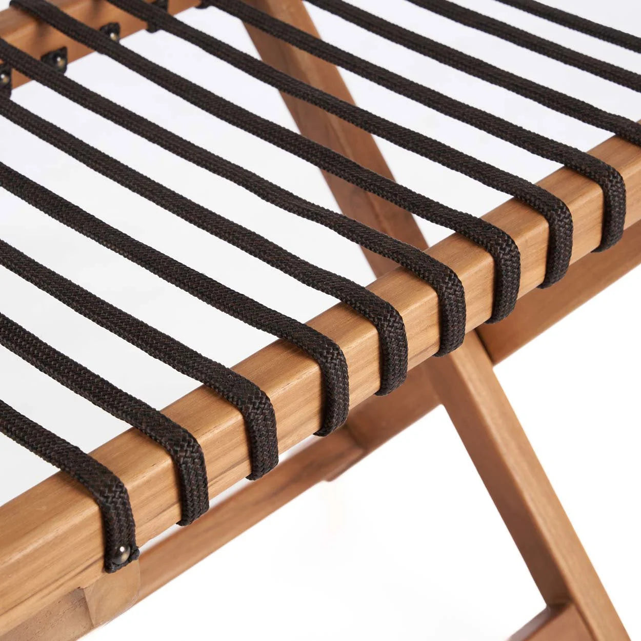 Cadre de chaise en bois avec assise en cordon tressé noir pour Repose-valise pliable en Teck