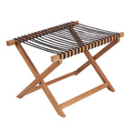Tabouret pliant en teck avec assise tressée noire pour un style pratique et élégant