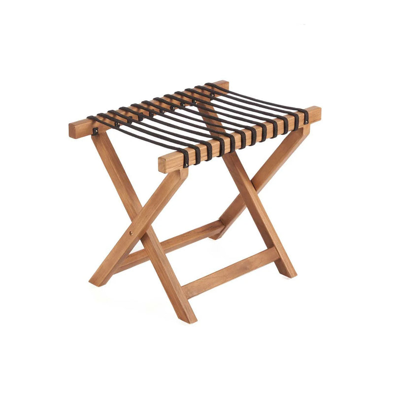 Repose-valise pliable en teck assise tressée noire