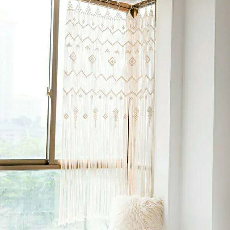 Rideau bohème macramé, vue générale, variante 1.