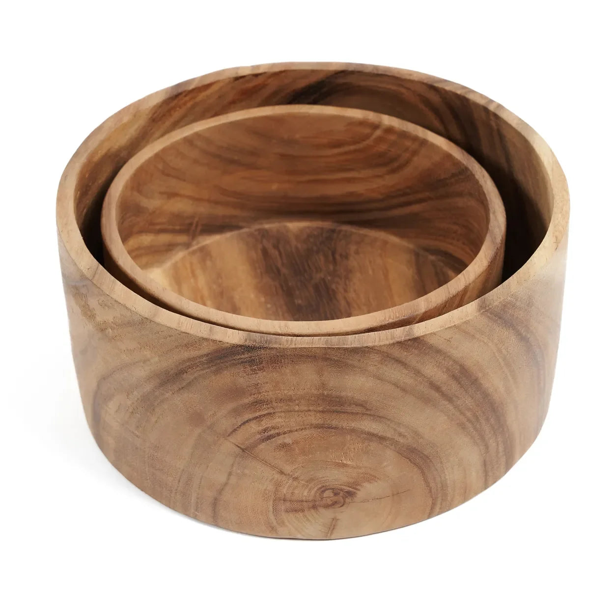 Deux bols de nid en bois de Suar naturel faits main 25 cm pour salade