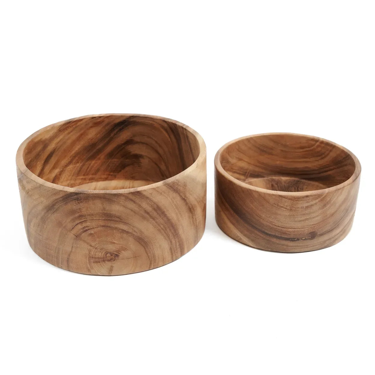 Deux bols ronds en bois de Suar naturel faits main, diamètre 25 cm