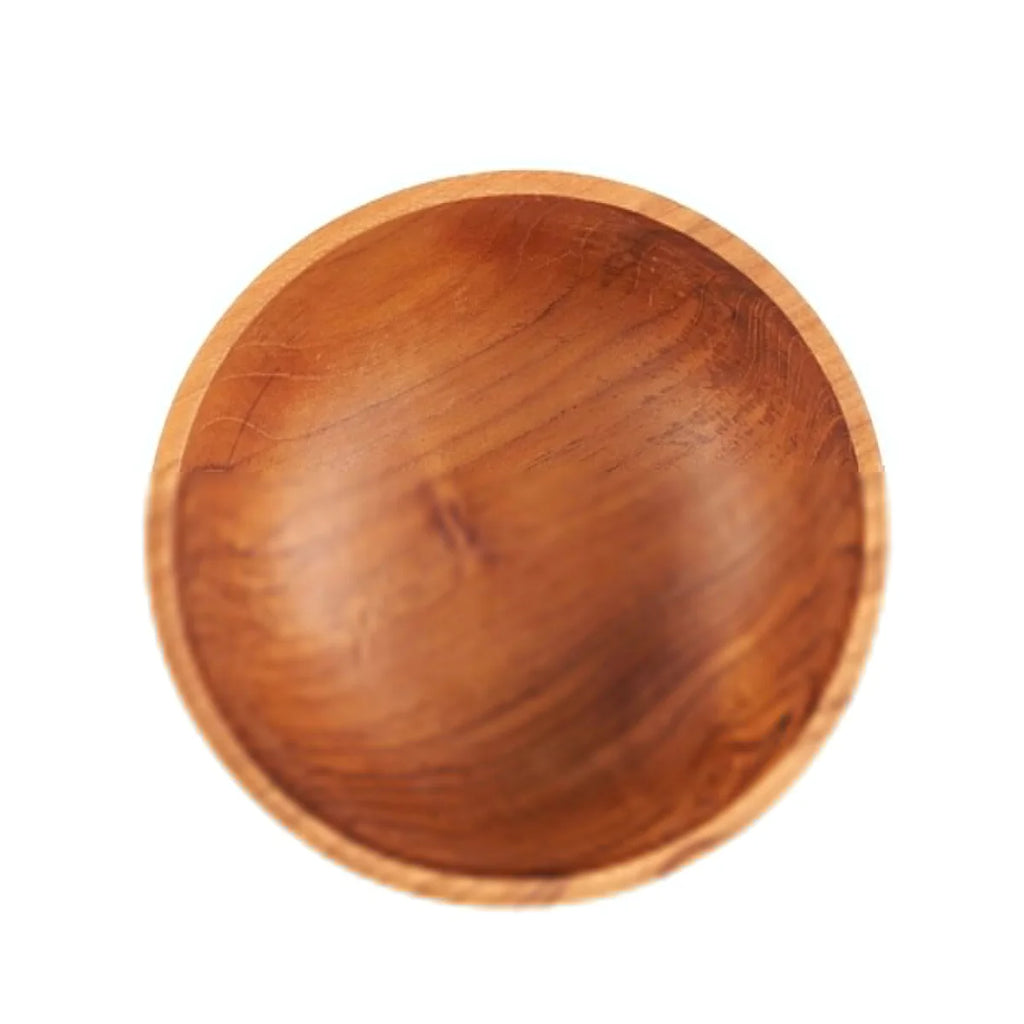 Saladier rond en bois de teck naturel avec veinures apparentes