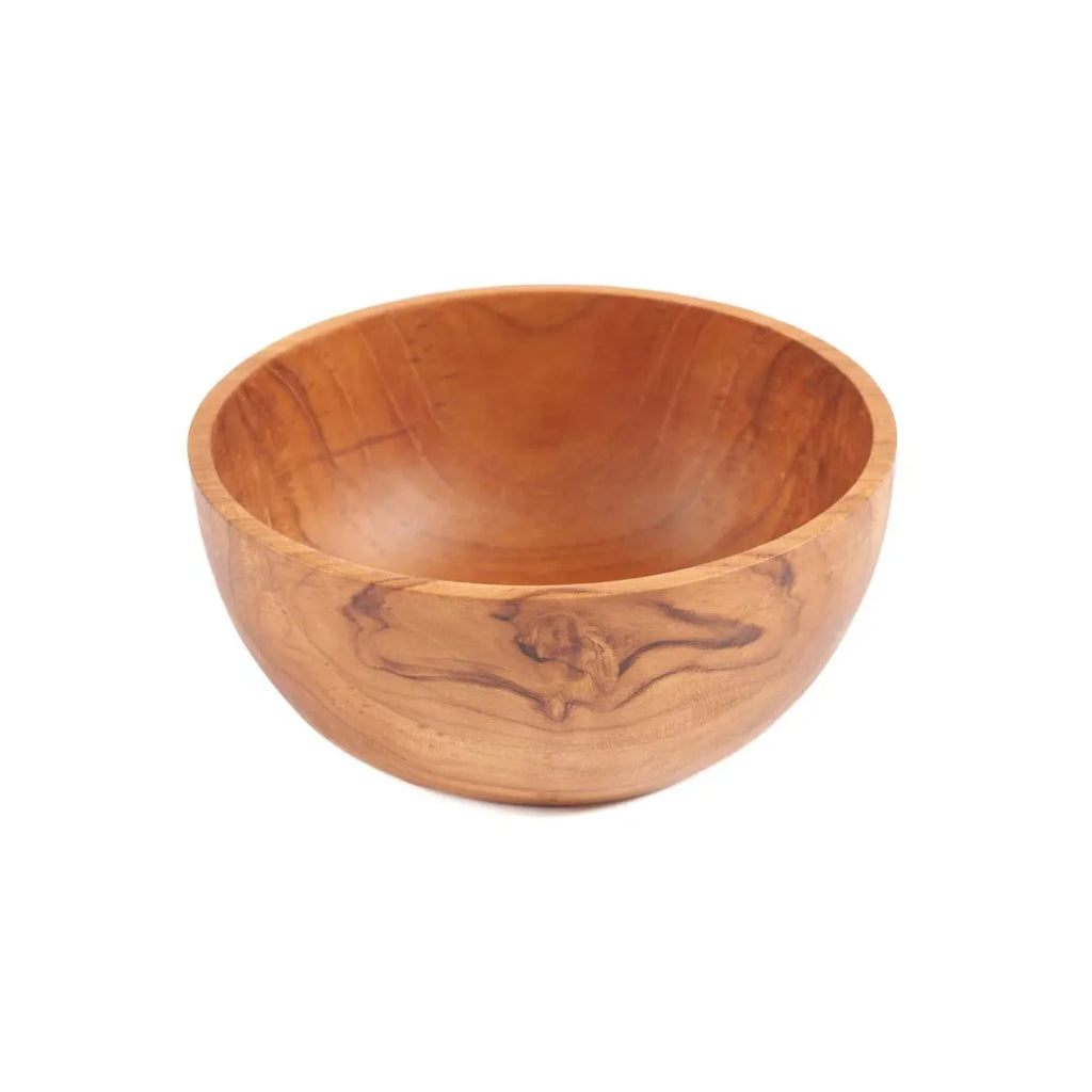 Saladier rond en bois de teck naturel avec veinures apparentes