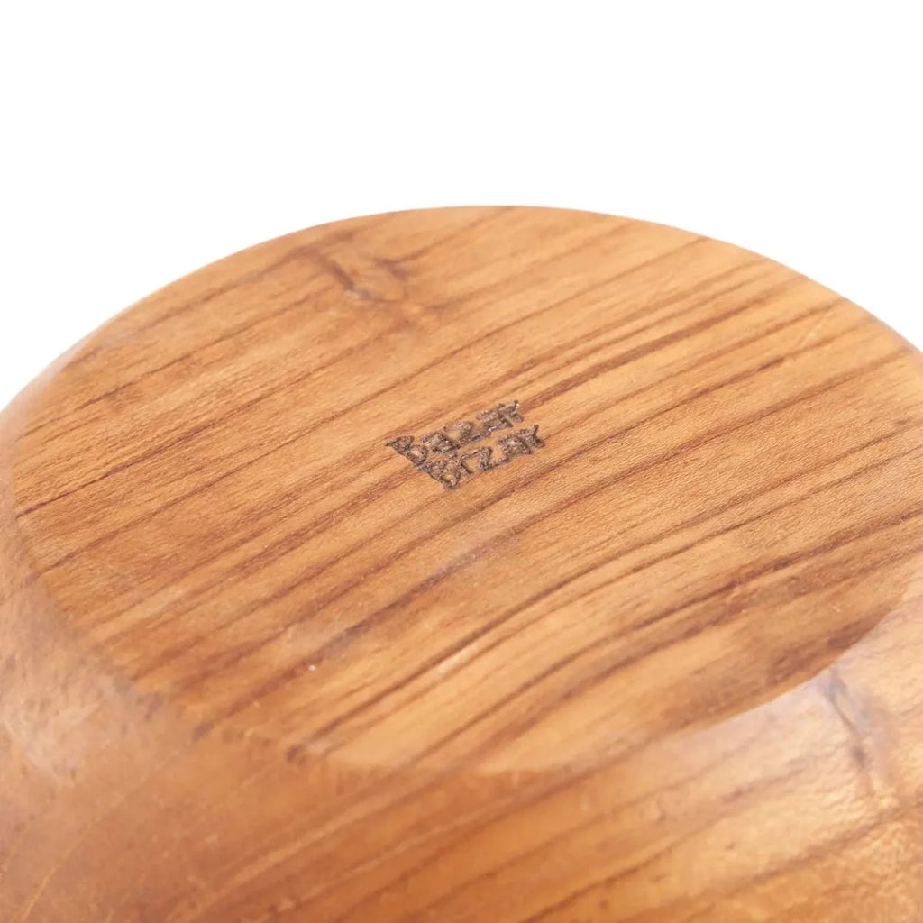 Saladier rond en bois de teck naturel avec veinures apparentes