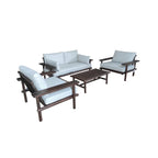 Salon de jardin en bois foncé d’acacia massif avec coussins écru