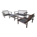 Salon de jardin en bois foncé acacia massif avec 4 coussins écru